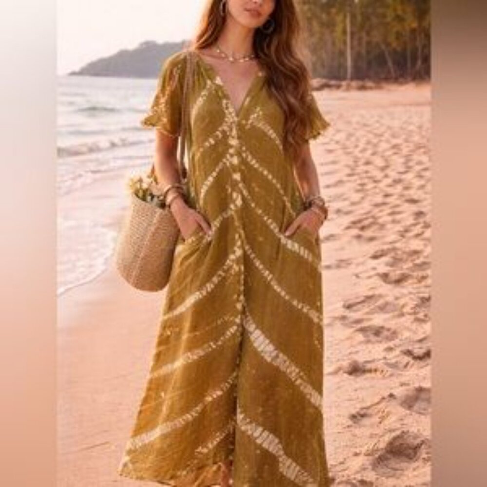 YFB YOUNG FABULOUS & BROKE Sz M/L Tie Dye Kaftan Dress
